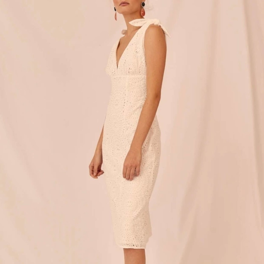 Keepsake White Harmony Eyelet Lace Sleeveless Midi Sheath Dress - Picture 2 of 7